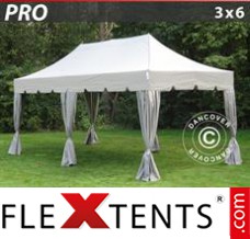 Flex canopy PRO "Peaked" 3x6 m Latte, incl. 6 decorative curtains
