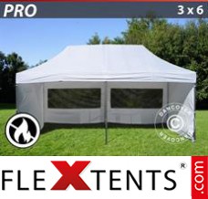 Flex canopy PRO 3x6 m White, Flame retardant, incl. 6 sidewalls