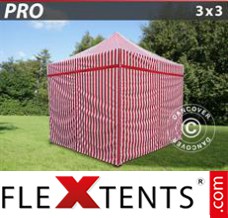 Flex canopy PRO 3x3 m striped, incl. 4 sidewalls