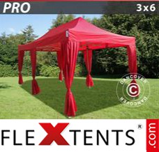 Flex canopy PRO 3x6 m Red, incl. 6 decorative curtains