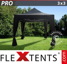 Flex canopy PRO 3x3 m Black, incl. 4 decorative curtains