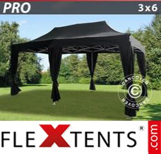 Flex canopy PRO 3x6 m Black, incl. 6 decorative curtains