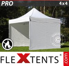 Flex canopy PRO 4x4 m White, Flame retardant, incl. 4 sidewalls