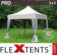 Flex canopy PRO "Peaked" 3x3 m Latte, incl. 4 decorative curtains