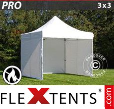 Flex canopy PRO 3x3 m White, Flame retardant, incl. 4 sidewalls