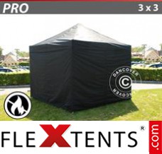 Flex canopy PRO 3x3 m Black, Flame retardant, incl. 4 sidewalls