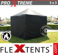 Flex canopy Xtreme 3x3 m Black, Flame retardant, incl. 4 sidewalls